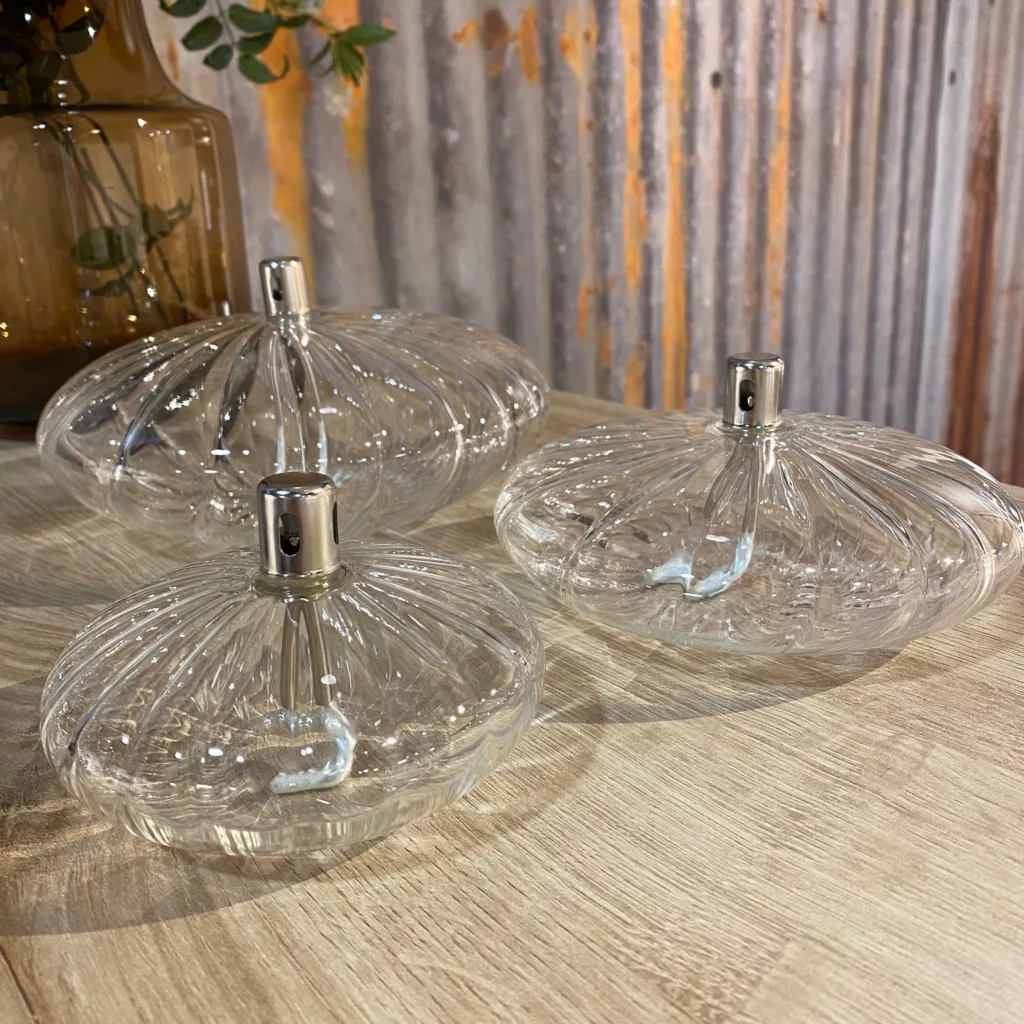 Lampes à huile Elipse striée verre transparent