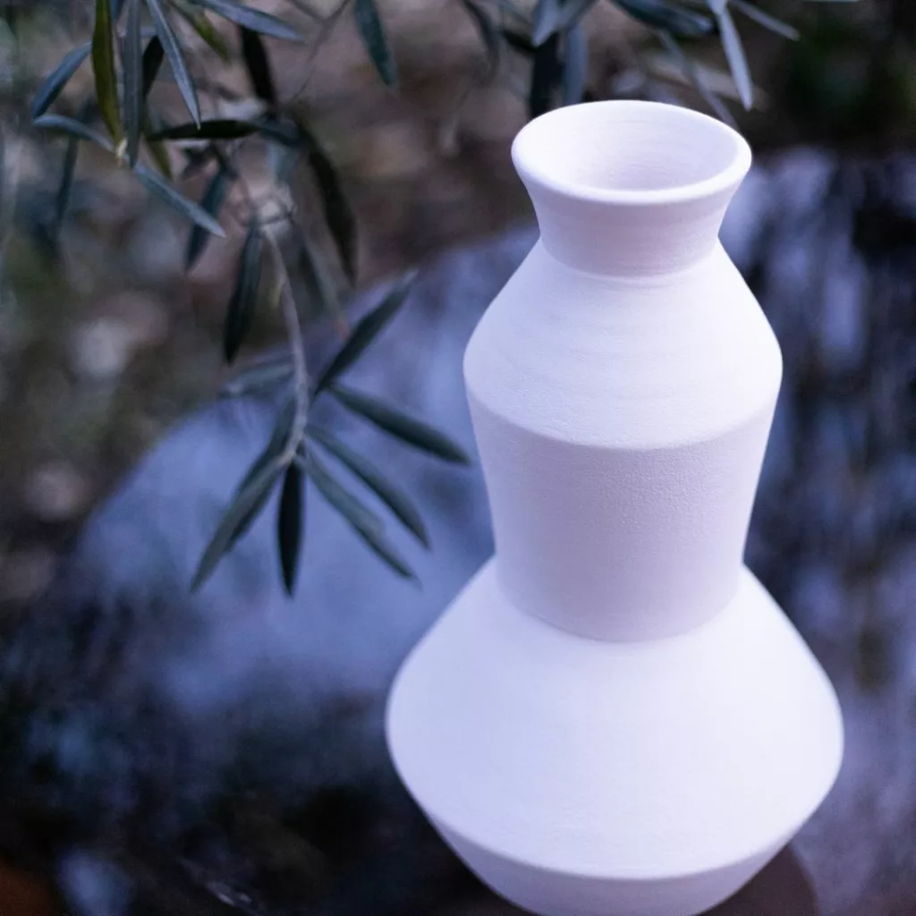 Vase poterie brute géométrique blanche