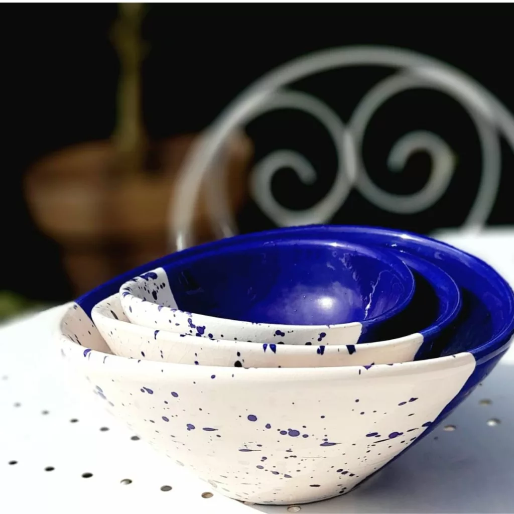 Trio de saladiers poterie bleu et blanc