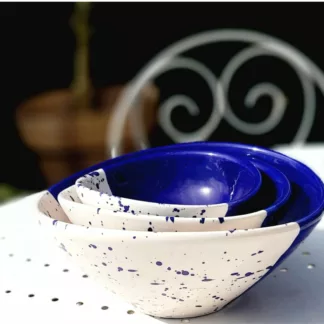 Trio de saladiers poterie bleu et blanc