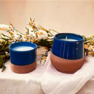 Bougies artisanales parfumées terre cuite bleue